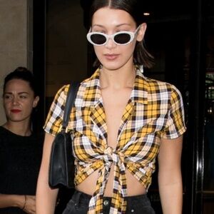 I.AM.GIA Yellow Plaid Tartan Tie-Front Shirt